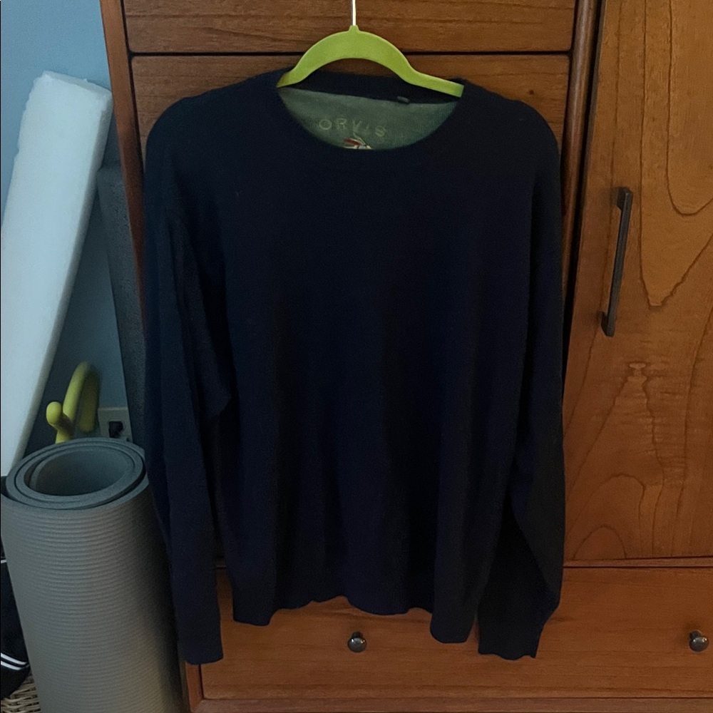 Orvis Men's Merino Wool Crewneck Sweater - Navy Blue